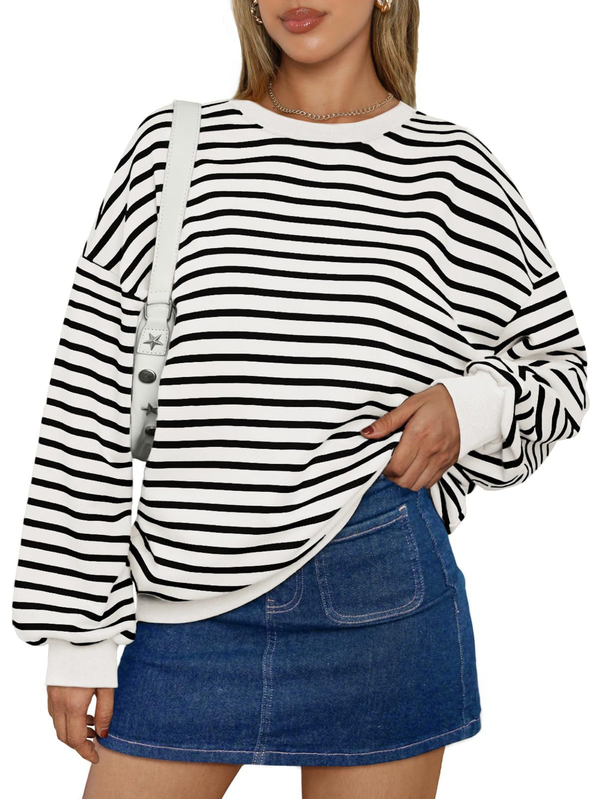 Women's Colorful Striped Loose Round Neck Sweatshirt