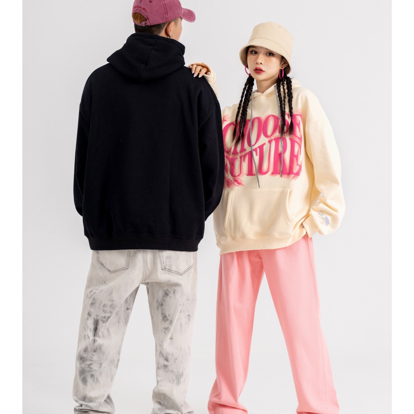 Trendy Foaming Letter Couple Hoodie for Streetwear Style