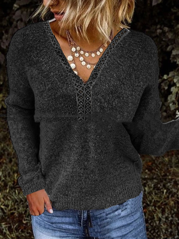 Elegant Women's Lace Stitching Pullover Sweater