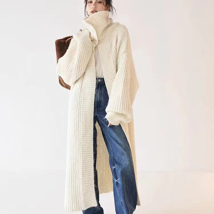 Autumn and Winter Large Lapel Long Cardigan Jacket Women's Autumn Design Sense Niche