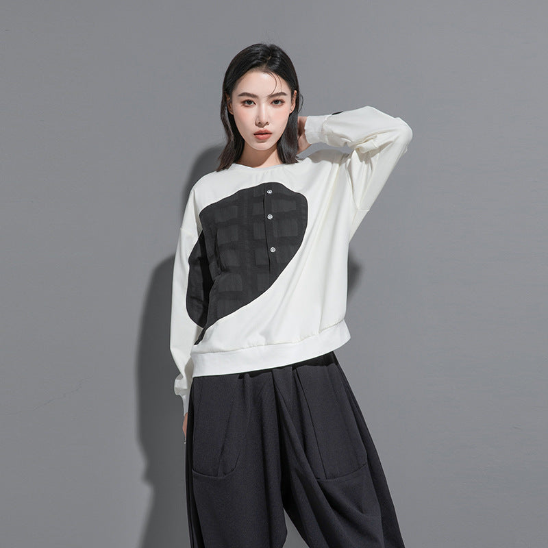 Dark Series Colorblock Semicircle Loose Pullover Sweatshirt