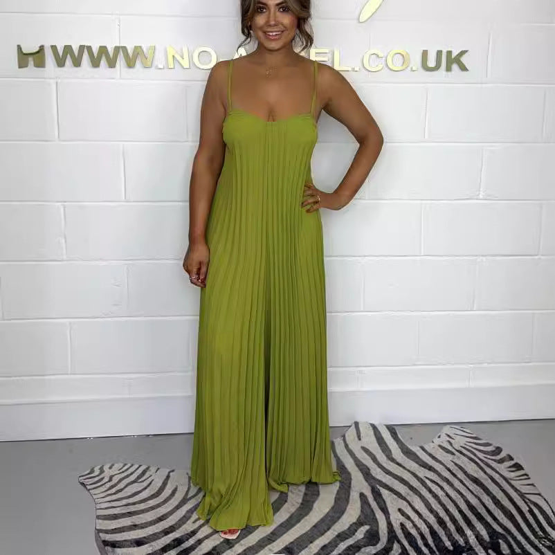 Women's Pleated Wide-Leg Sling Jumpsuit