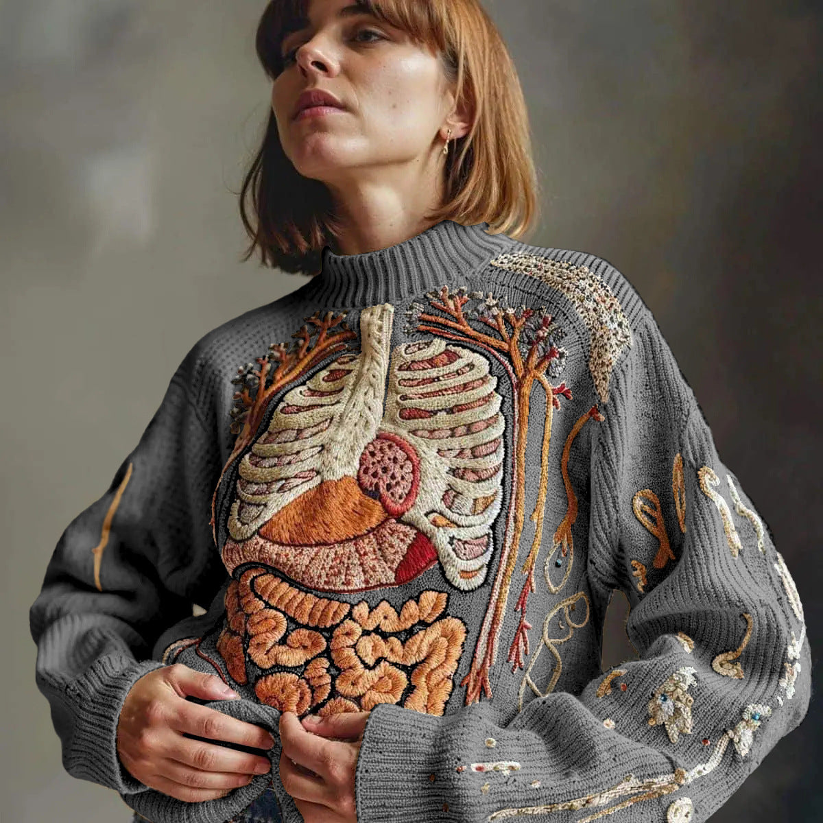 Womens Fashionable Retro Printed Crew-neck Sweater