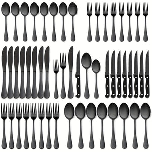48-Piece Silverware Set With Steak Knives, Halloween Stainless Steel Flatware Cutlery Set, Eating Utensils For 8, Spoons Forks Knives For Home Kitchen, Simple Design & Mirror Finish, Dishwasher Saf...