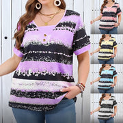 Vibrant Patchwork Two-Piece Set – Short Sleeve, Bold Stripes
