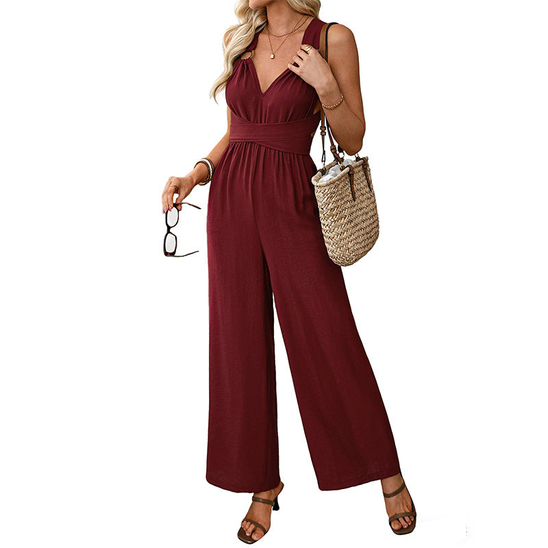 Women's European And American-style High-waisted Backless Strap Jumpsuit