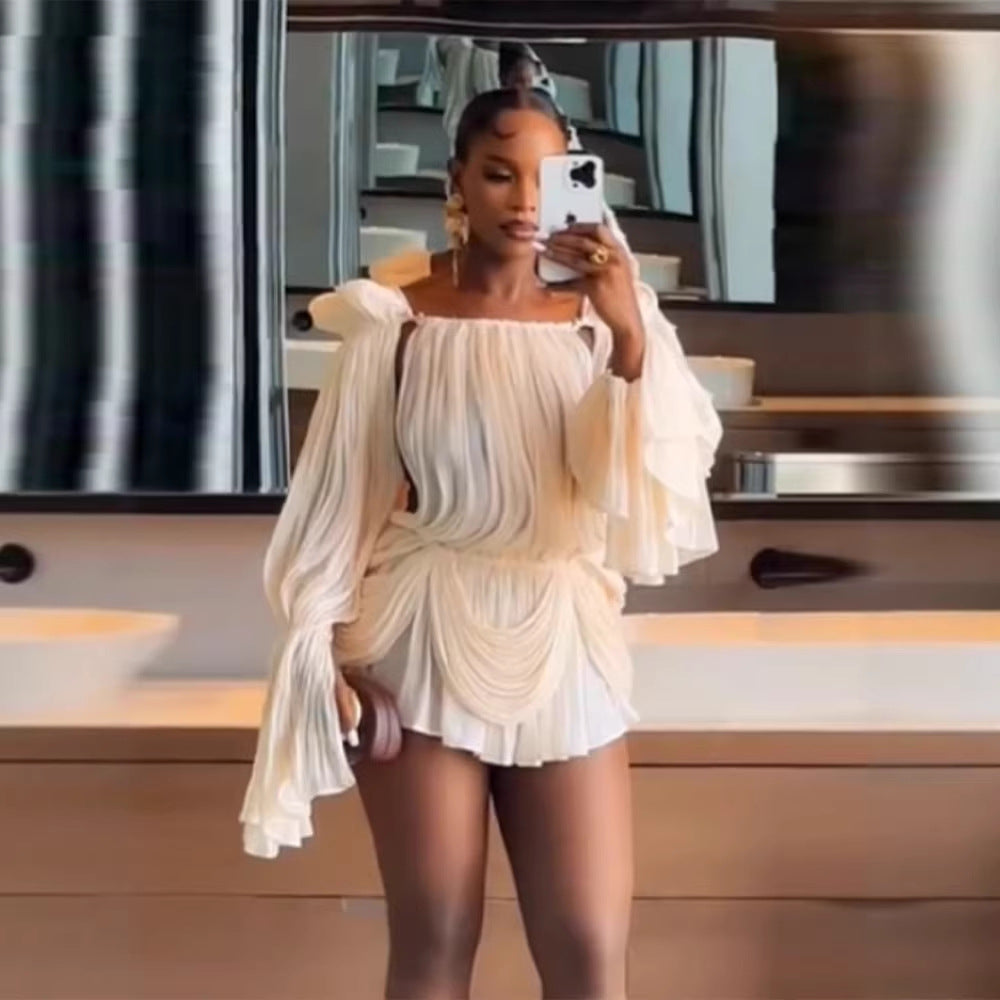 New European and American-style Sweet, Girly Off-shoulder Sexy Dress for Women