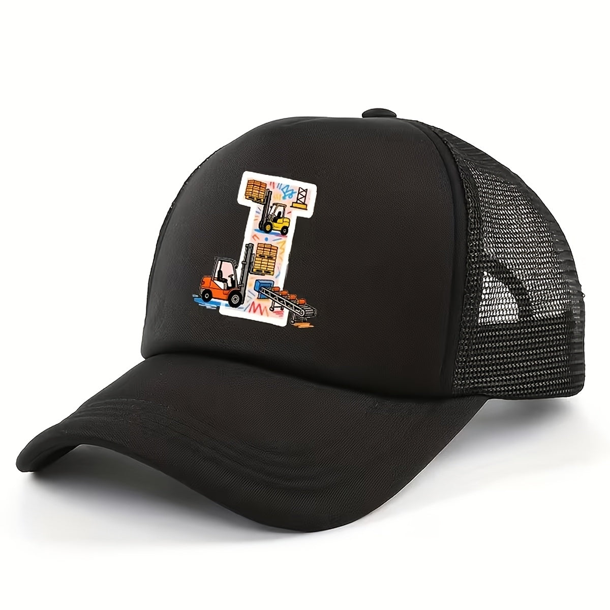 Adjustable Construction Vehicle Printed Trucker Hat for Kids