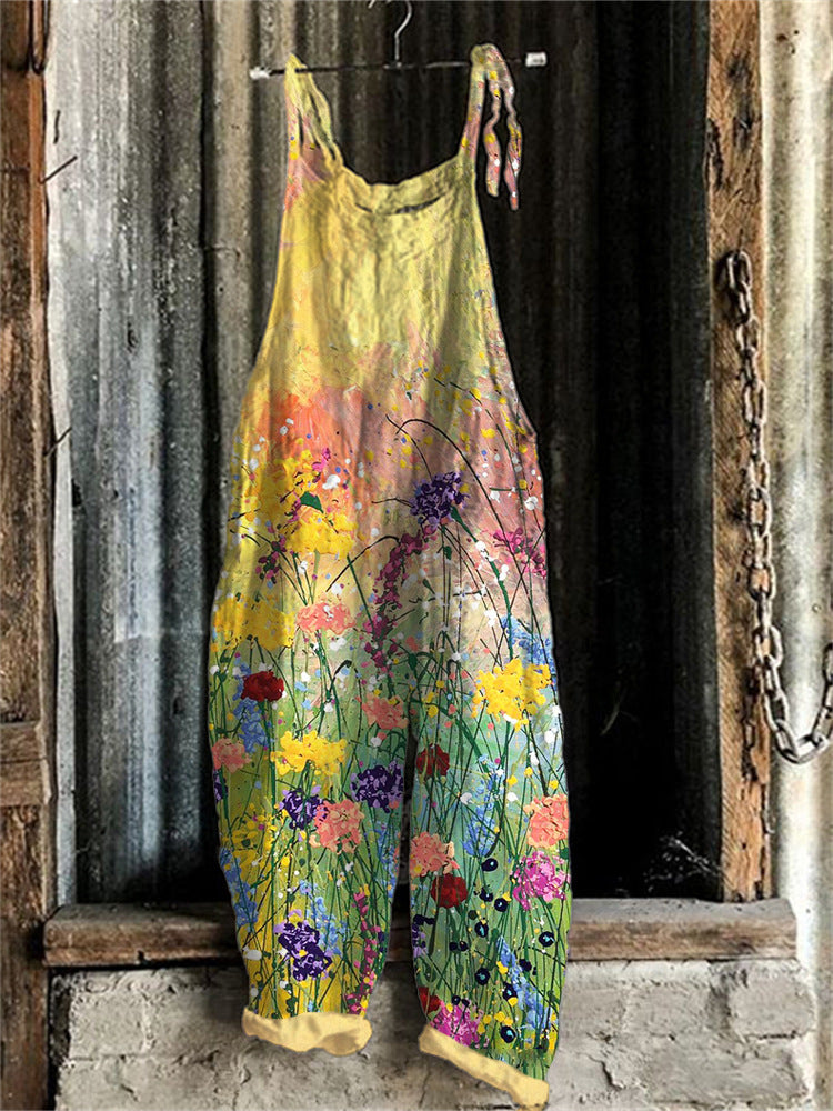 Women's Autumn And Winter Printing Retro Wide Leg Jumpsuit