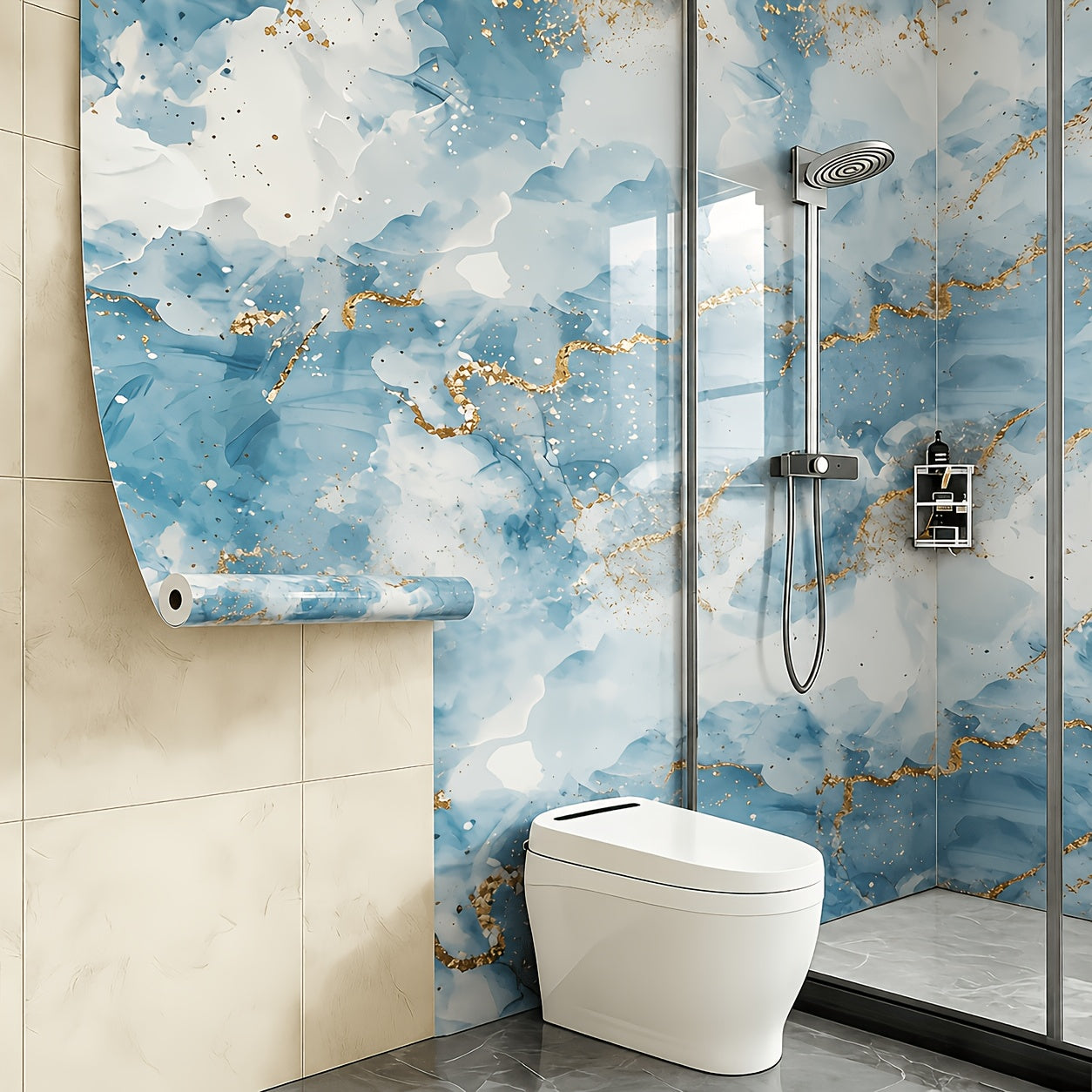 Self-adhesive imitation marble wall stickers for quick room refresh