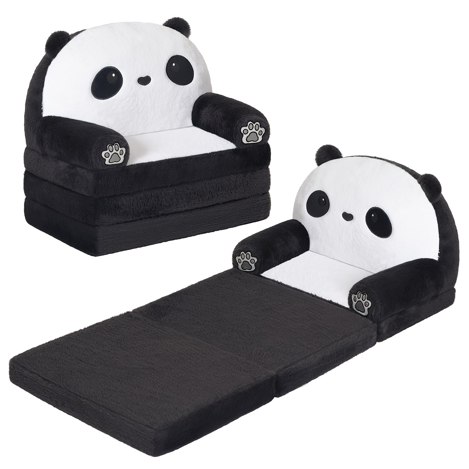 Cute Panda Foldable Kids Sofa Chair, 2-in-1 Plush Animal Lounger with High-Density Foam, Comfortable Reading Couch for Bedroom Décor