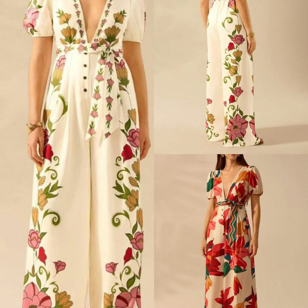 Women's Floral V-Neck Wide-Leg Jumpsuit