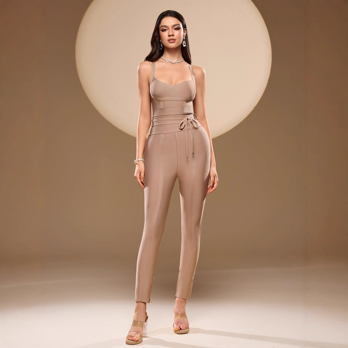 Sleek Lace-Up Figure-Hugging Bandage Jumpsuit