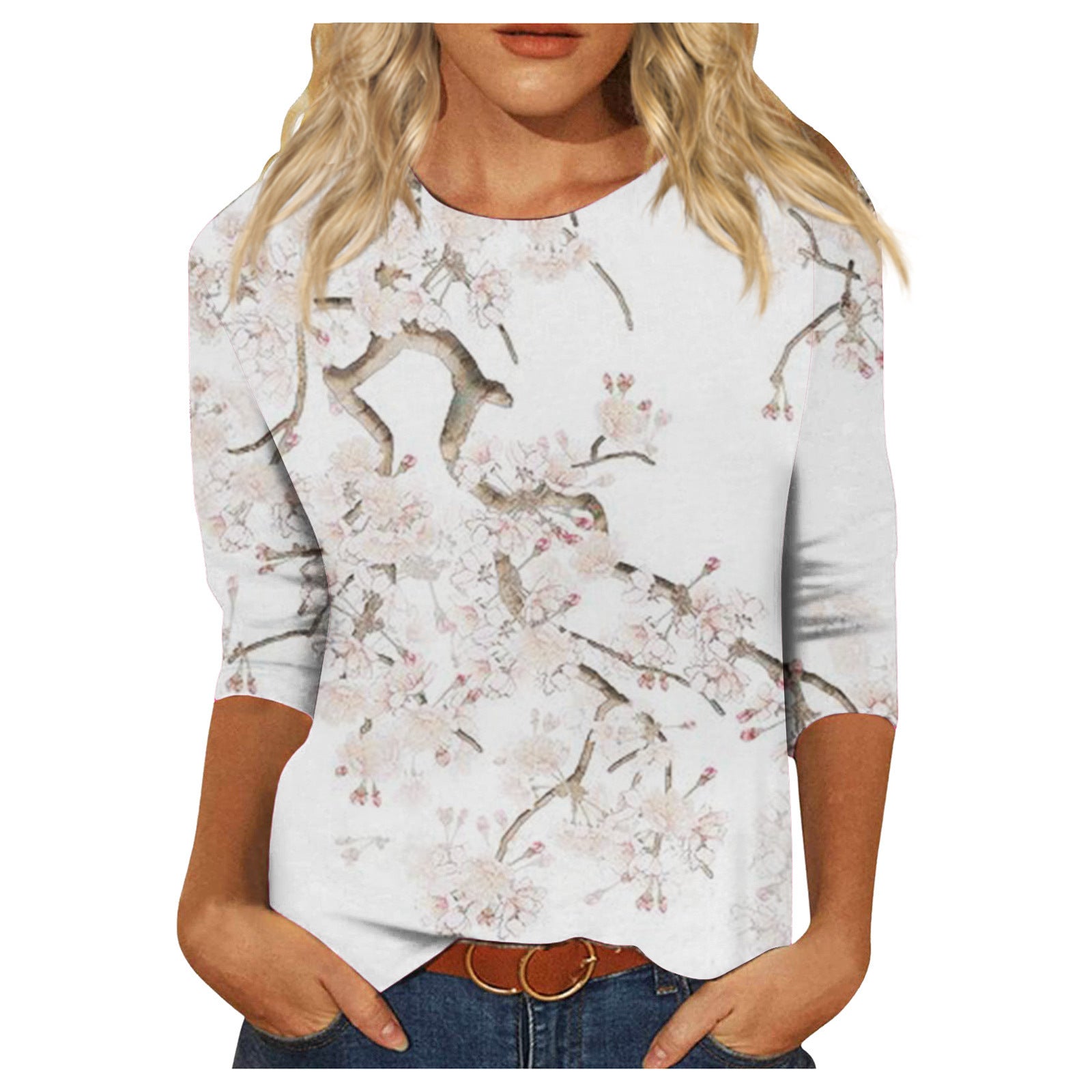 Round Neck Printed Casual Loose Long Sleeve