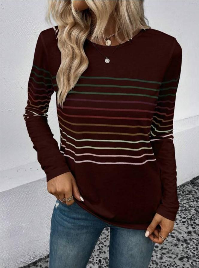 Women's Striped Round Neck Long Sleeve Casual Top
