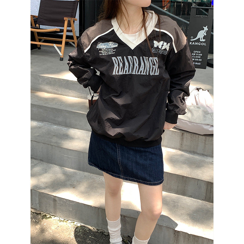 Women's American Print V-Neck Loose Casual Top