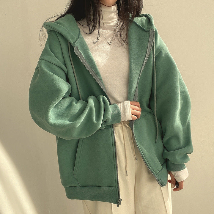 Plush Lined Zip-Up Hooded Sweatshirt Jacket