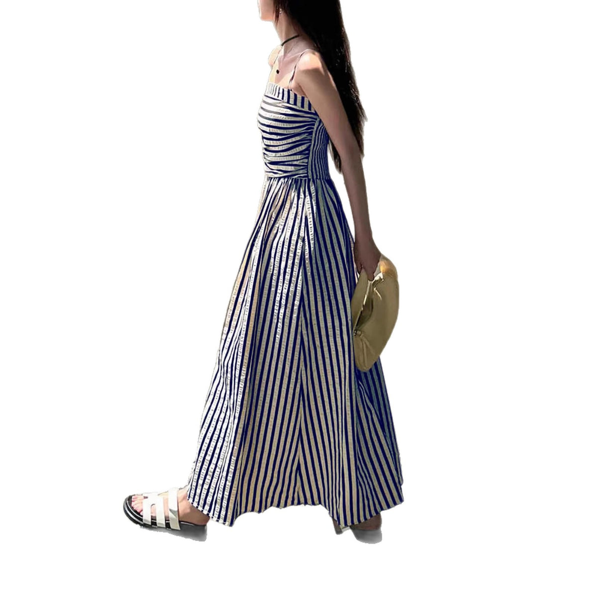 Elegant Striped Off-Shoulder Long Dress