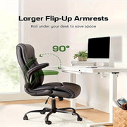 Ergonomic Executive Office Chair with Flip-Up Armrests, Adjustable Height, Swivel Function, PU Leather