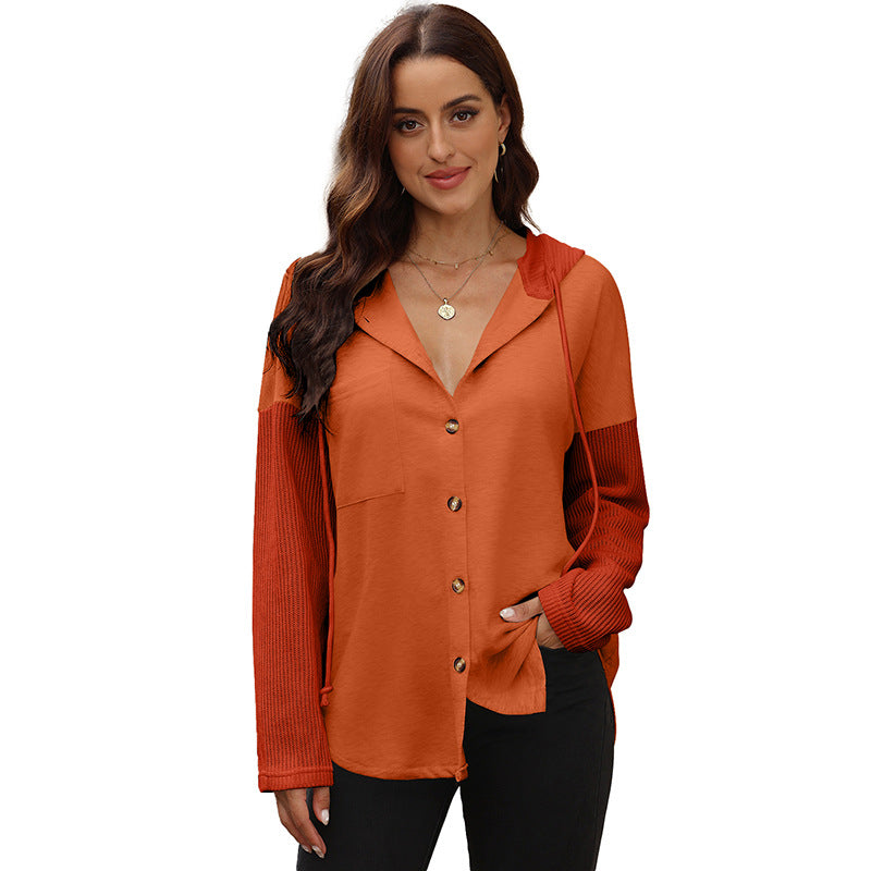 Women's Autumn Leisure All-matching Contrast Color Hooded Sweatshirt