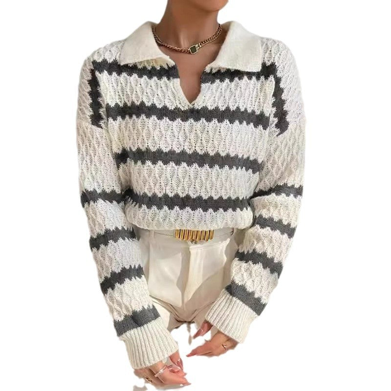 Autumn and Winter Classic Striped Loose Casual Sweater Top