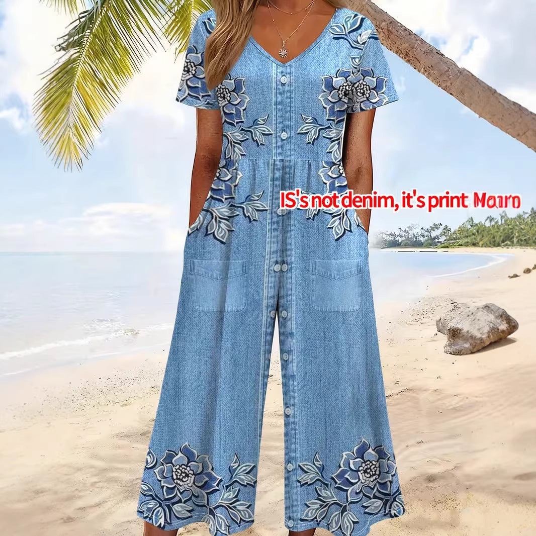 Elegant Plus-Size Sleeveless Printed Jumpsuit