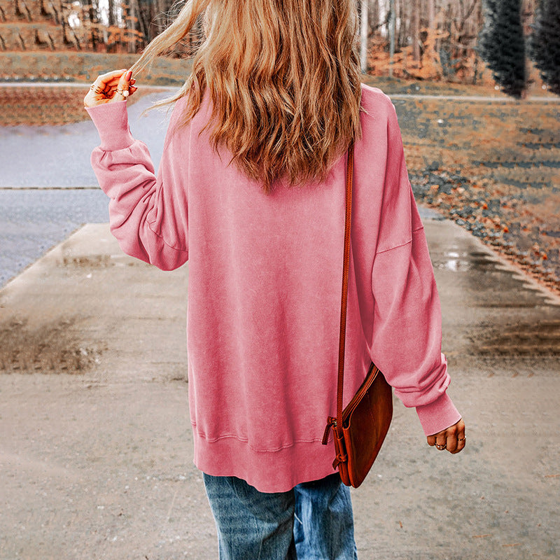 Women's Solid Loose Pullover Sweatshirt