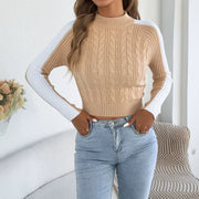 Casual Half-neck Color-block Striped Long-sleeve Cropped Sweater