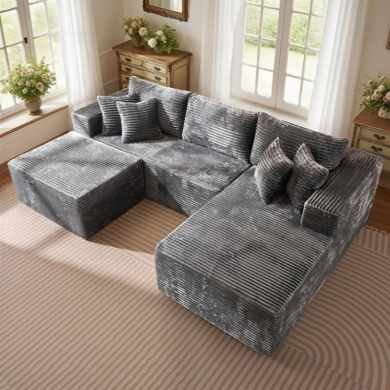 132‑Inch U‑Shaped Modular Corduroy Sofa Bed with Convertible Sleeper