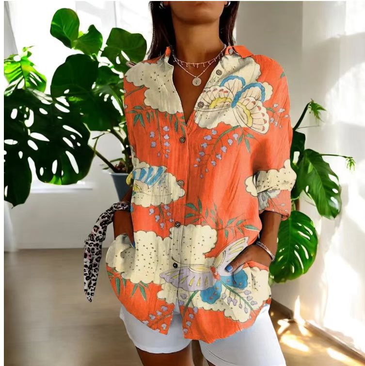 Women's Vintage Floral Print Cardigan Blouse