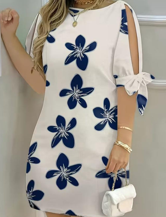 Elegant Style Floral Print Sleeveless Dress with Tie-up Straps