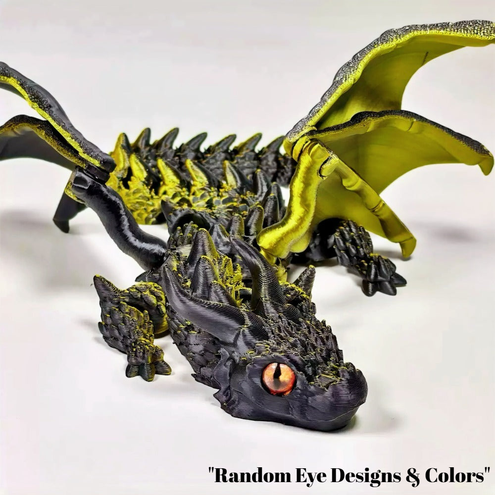 Flying dragon figurine with holographic 3D print and articulated wings