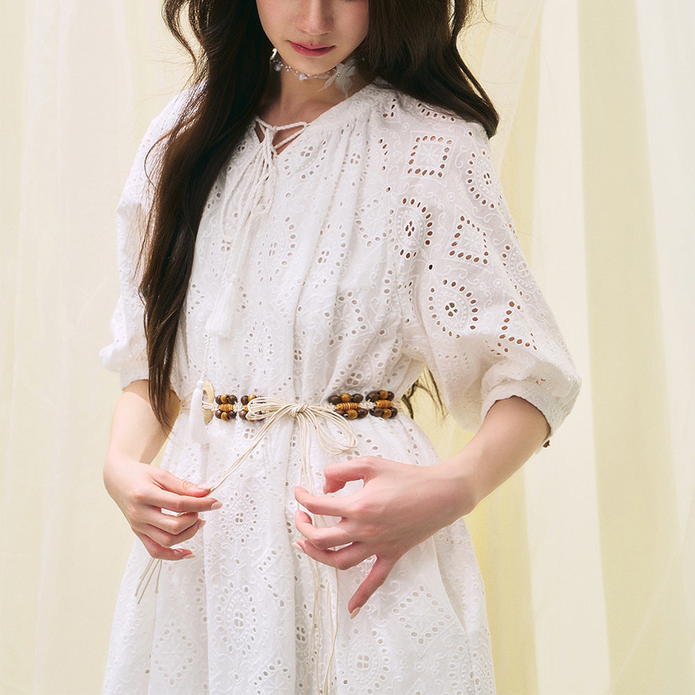 Cotton White Hollow-out Fairy Long Dress