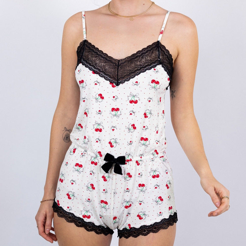 Lace-Trimmed Sexy One-Piece Suspender Romper