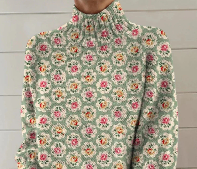 Womens Christmas-print Turtleneck Sweater for Comfort and Style