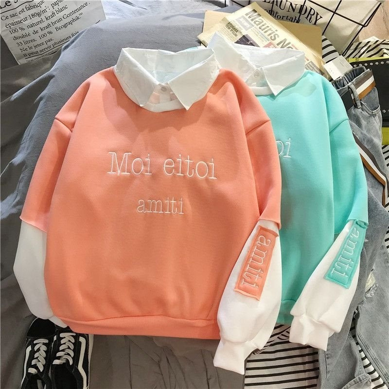 Chic Fake Two-Piece Patchwork Sweater for Women