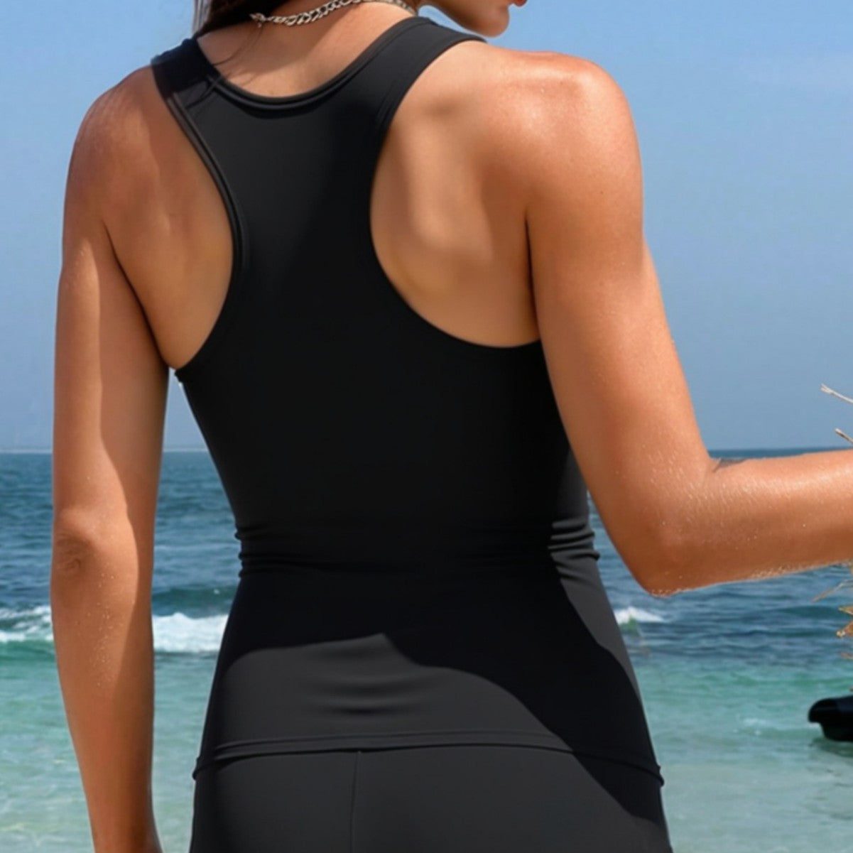 Color-Block Midriff-Covering Two-Piece Swimsuit