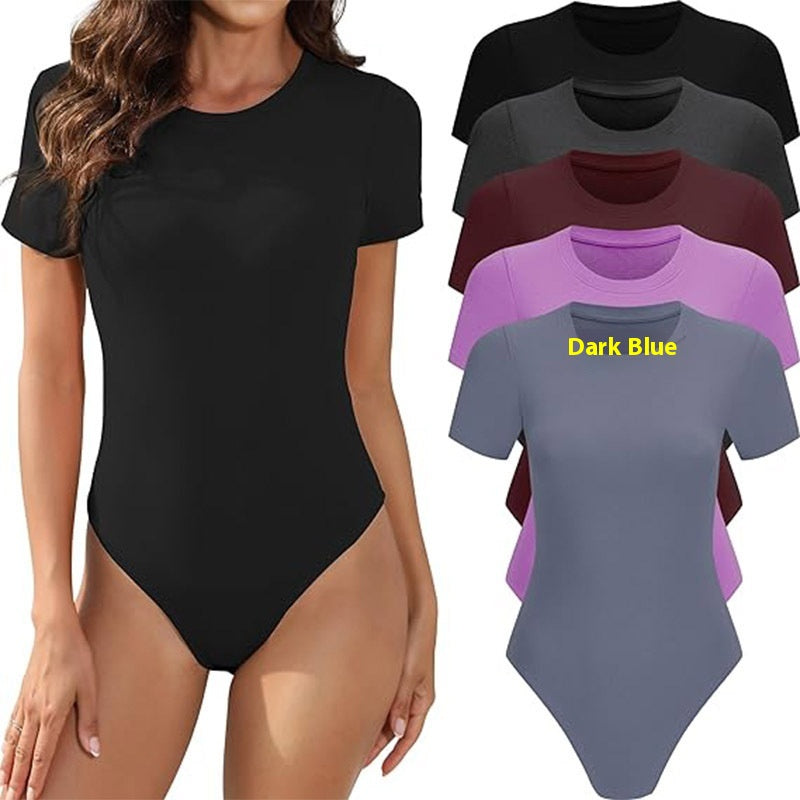 Women's Casual Stretch Crew Neck Basic One-Piece Bodysuit