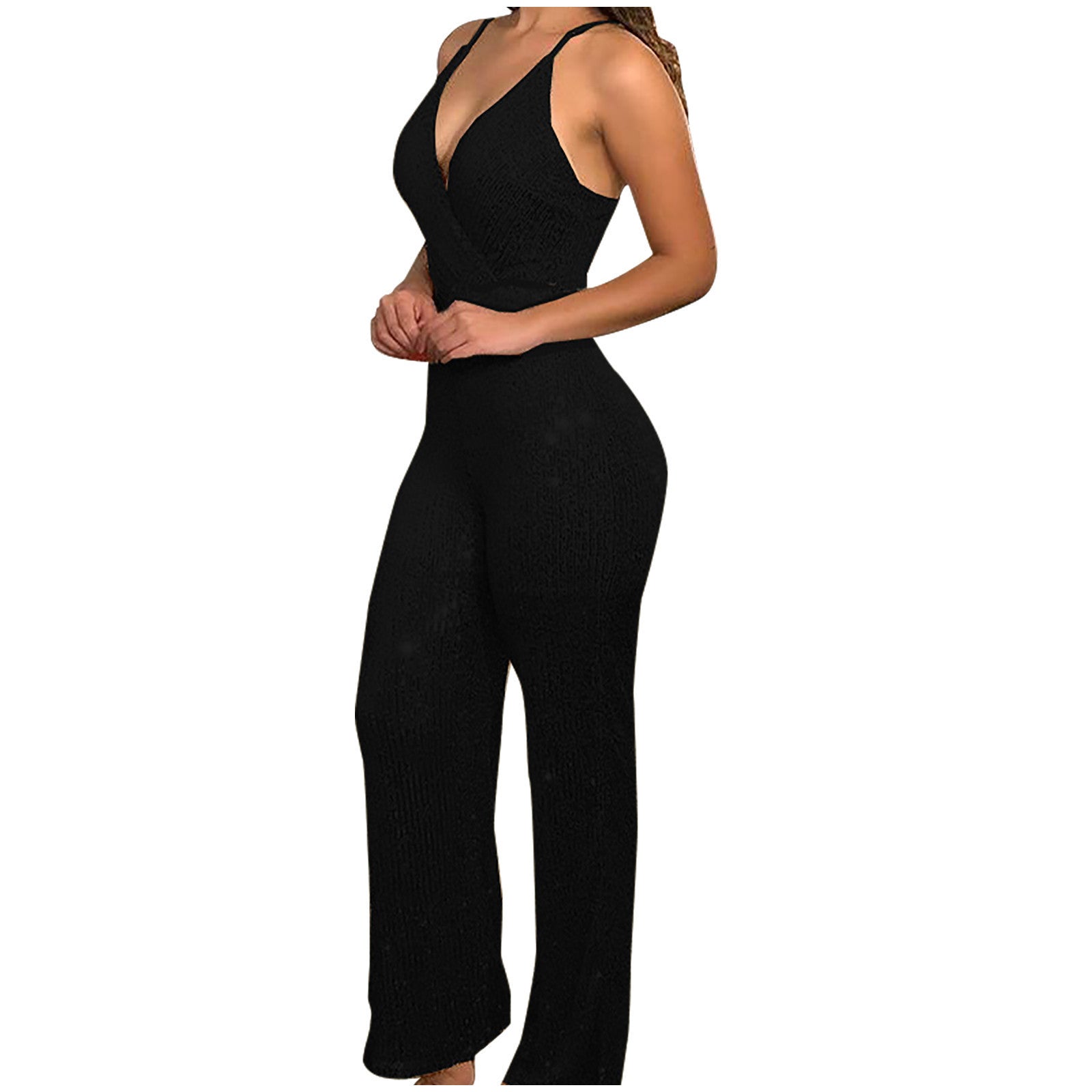 Womens Tight-fitting Sequin V-neck Bodycon Jumpsuit