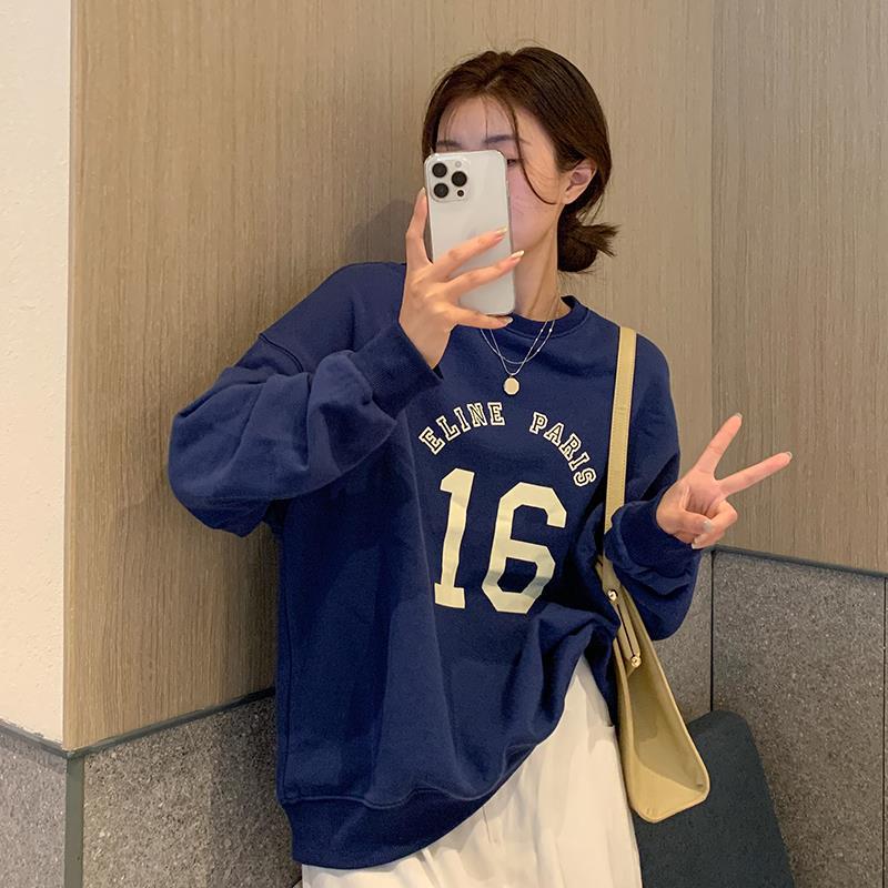 Oversized Letter Print Long Sleeve Women's Pullover Sweater