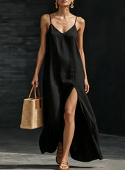 Seaside Summer Casual Sexy Solid Color V-neck Spaghetti Strap Dress…