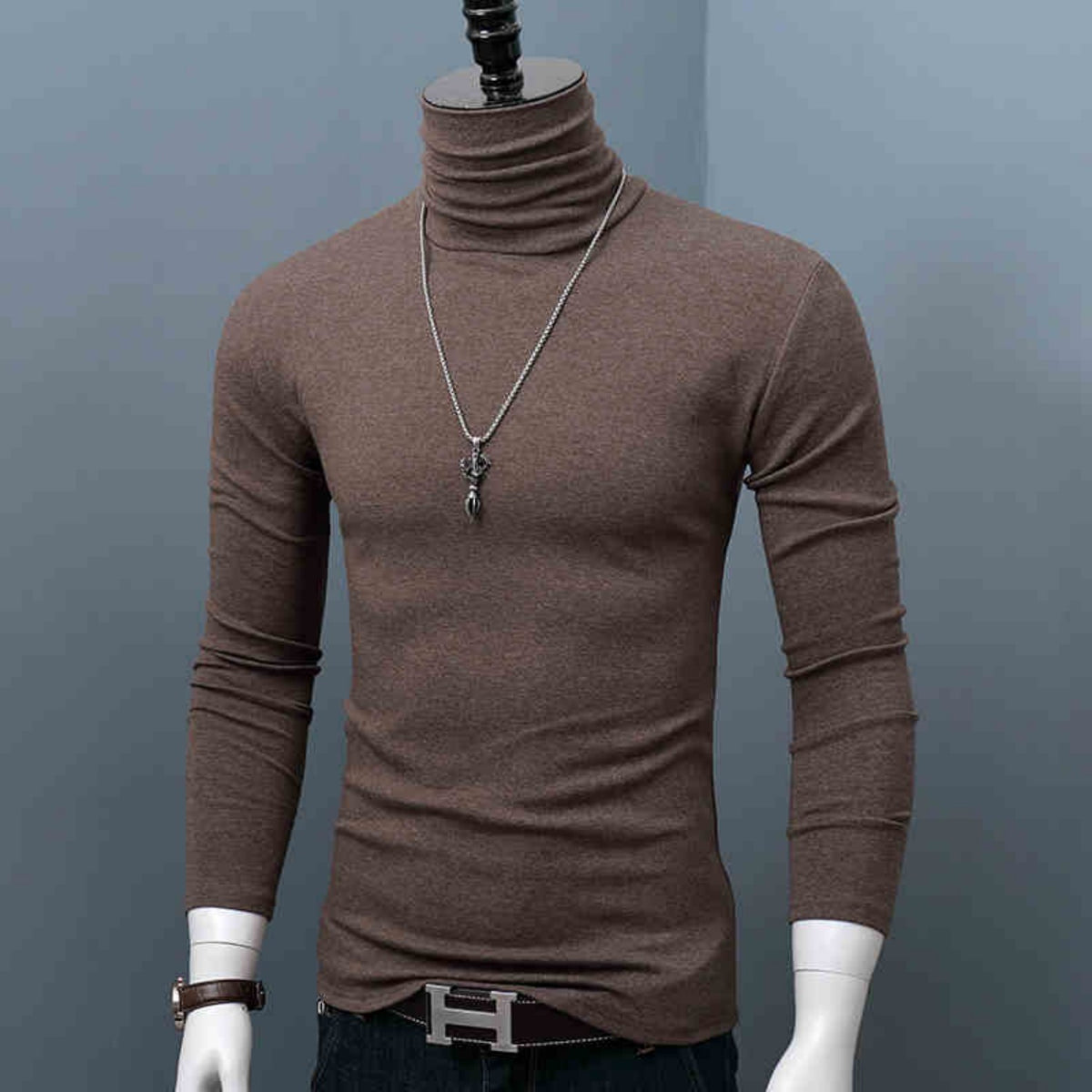 Men's High Neck Base Shirt Made of Pure Cotton