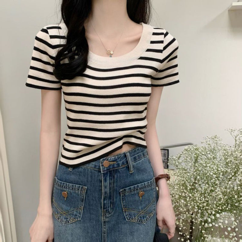 Casual Slim-Fit Striped Short-Sleeve Tee