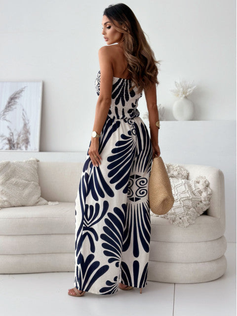 Off-Shoulder Smocked Wide-Leg Jumpsuit