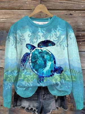 Trendy Digital Print Drop-Shoulder Long-Sleeve Sweater