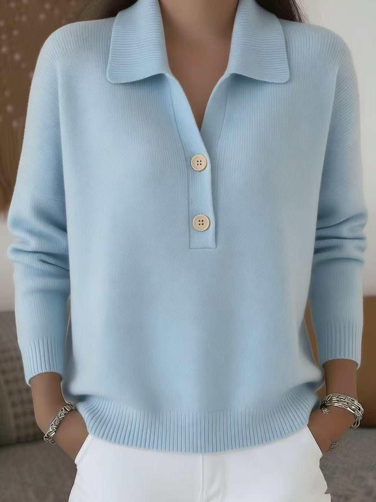 Womens Knitted Polo-neck Half-zip Sweater