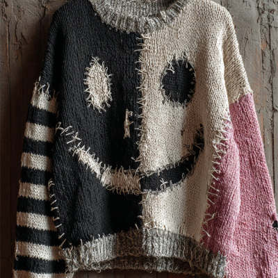 Womens Green Crew-neck Flannel Sweater for Christmas