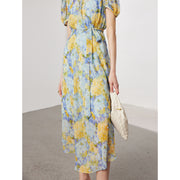 Floral Ladylike Waist-cinching Long Dress
