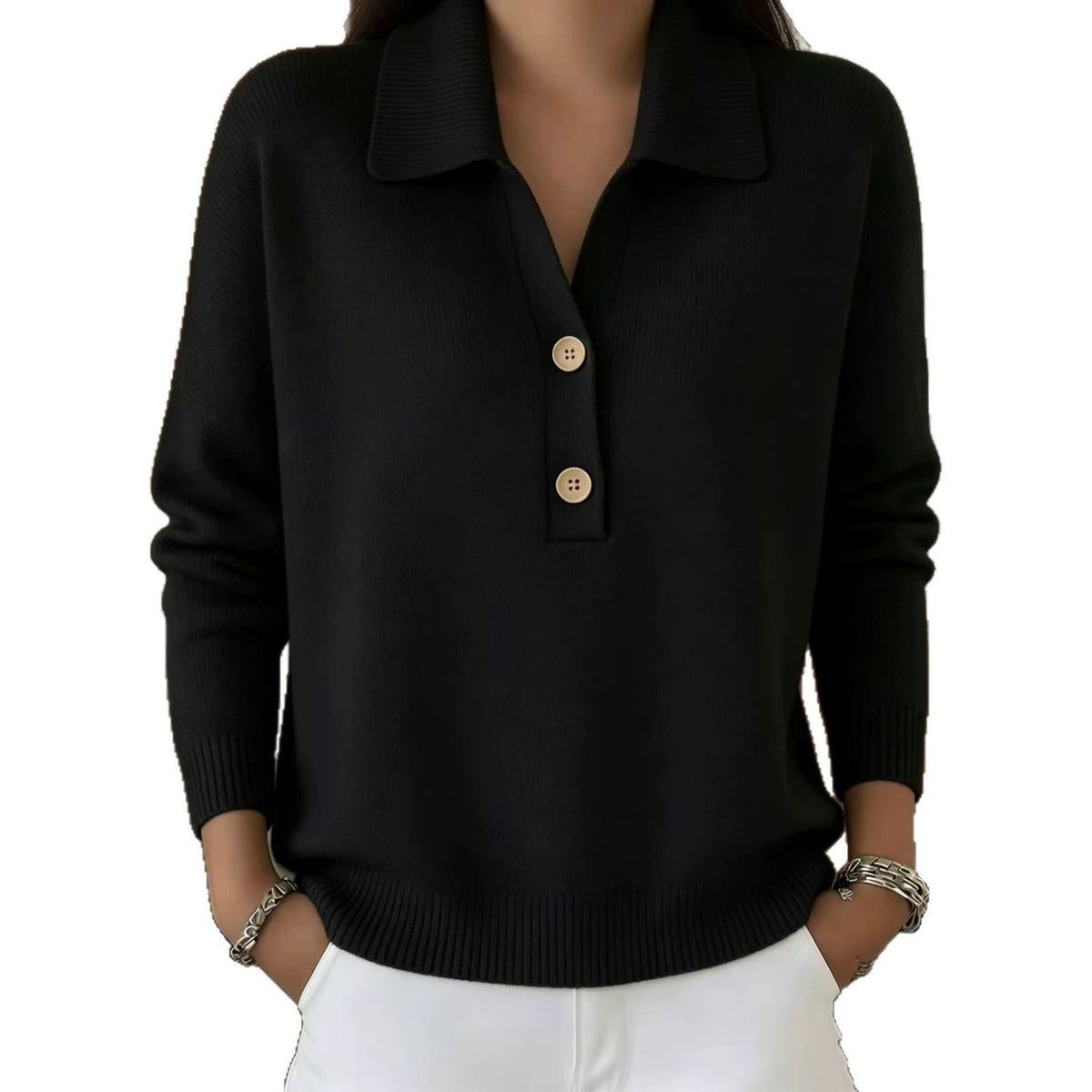 Womens Knitted Polo-neck Half-zip Sweater