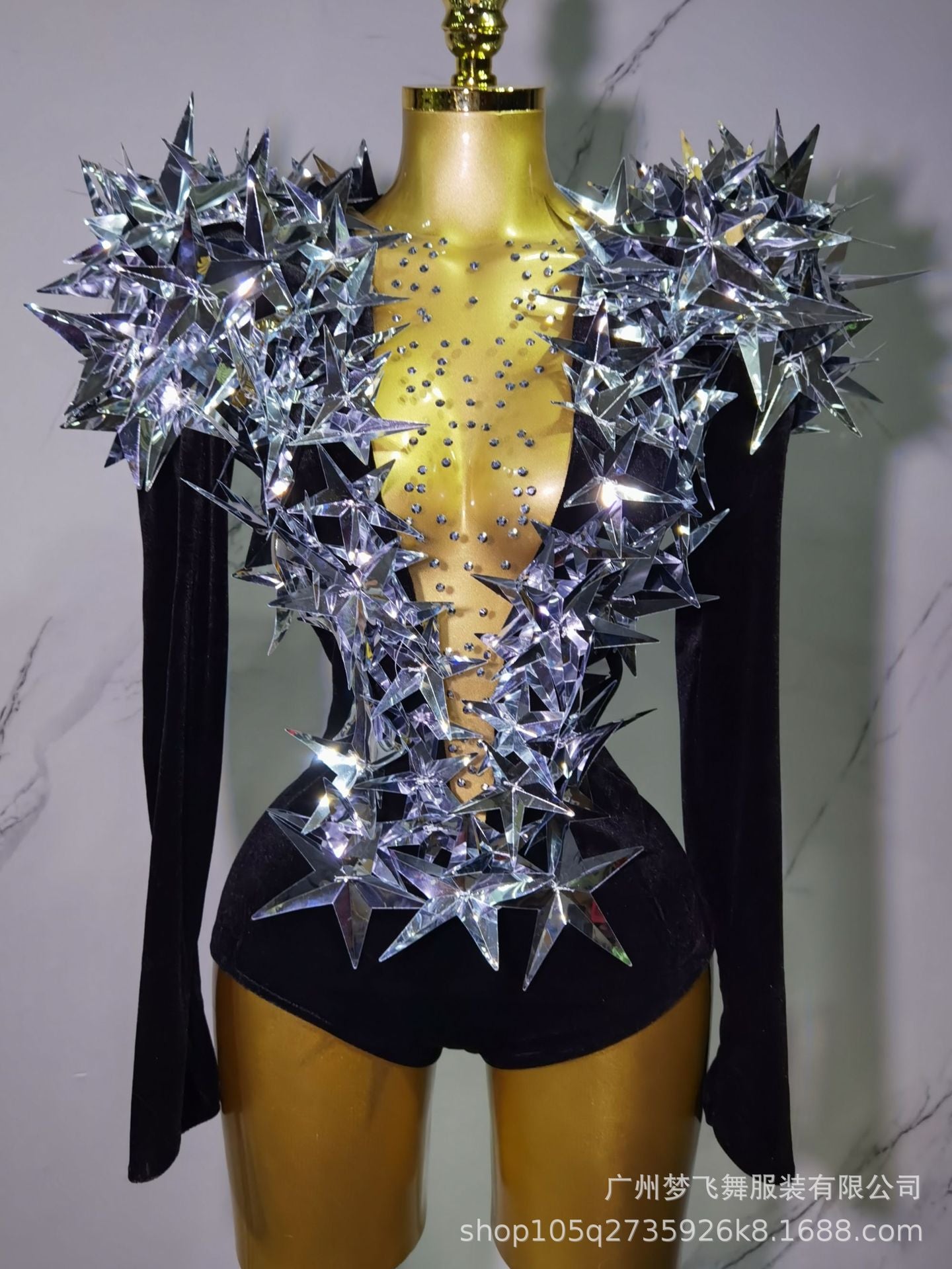 Golden Star Padded Shoulder Jumpsuit Statement Stage Outfit